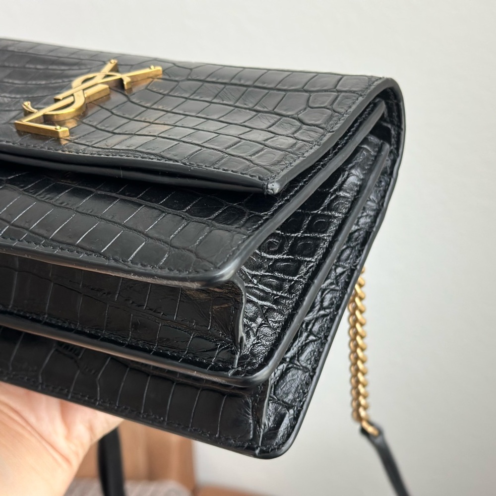 Yves Saint Laurent Black Croc-Pattern Crossbody Bag - Picture 6 of 16